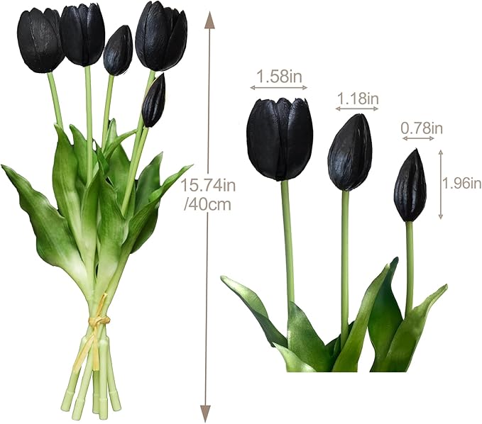 10 Pcs Fake Tulips Tulips Artificial Flowers Real Touch Fake Flowers Artificial Flower Bouquet for Home Table Party Wedding Decoration(Black)
