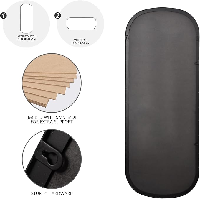 Oval Full Length Mirror 18"x47" Long Wall Mirror for Bathroom Black Oval Full Body Floor Mirror Leaning Against for Dressing Living Room Bedroom Entryway