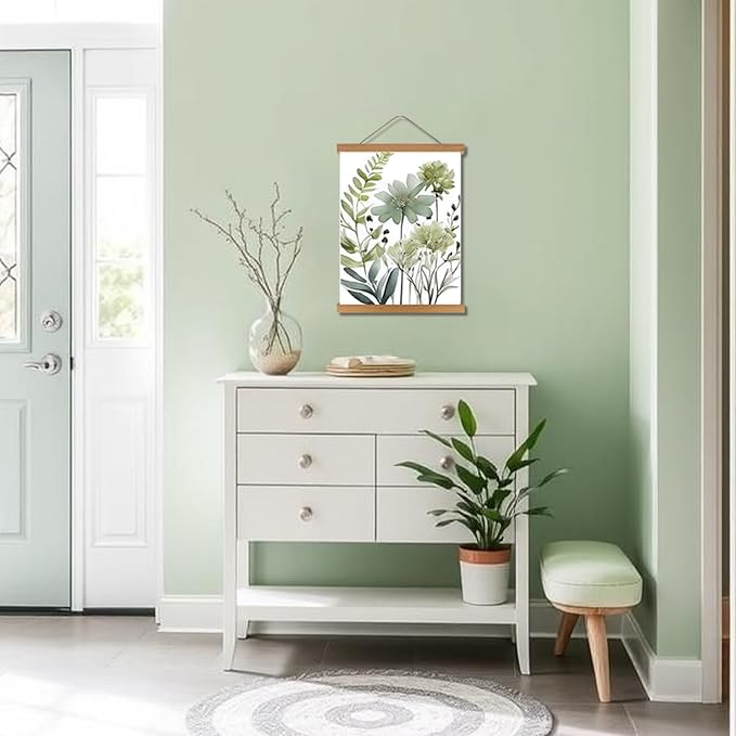 Hanging Botanical flowers Wall Art Set of 3, Watercolor Sage Botanical Plant Floral Canvas Prints Wall Decor, Boho Minimalist Poster Print Artwork for Living Room Bedroom Bathroom Home Decor 12x16In
