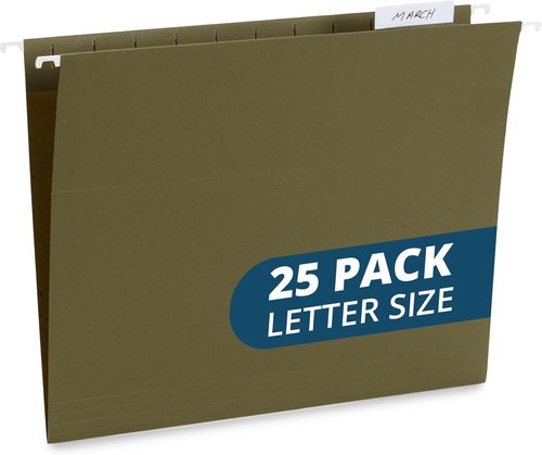 Blue Summit Supplies Hanging File Folders - Reinforced Letter Size, Green | 25 Pack for Organized Filing