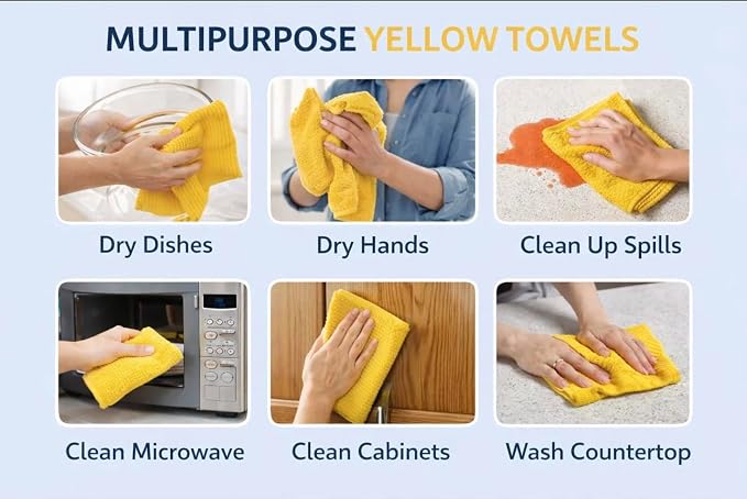Serafina Home Yellow Kitchen Towels: 100% Cotton Soft Absorbent Ribbed Terry Loop, Set of 3 Multipurpose for Everyday Use Oversized 18" x 28" (Tuscan Lemon)
