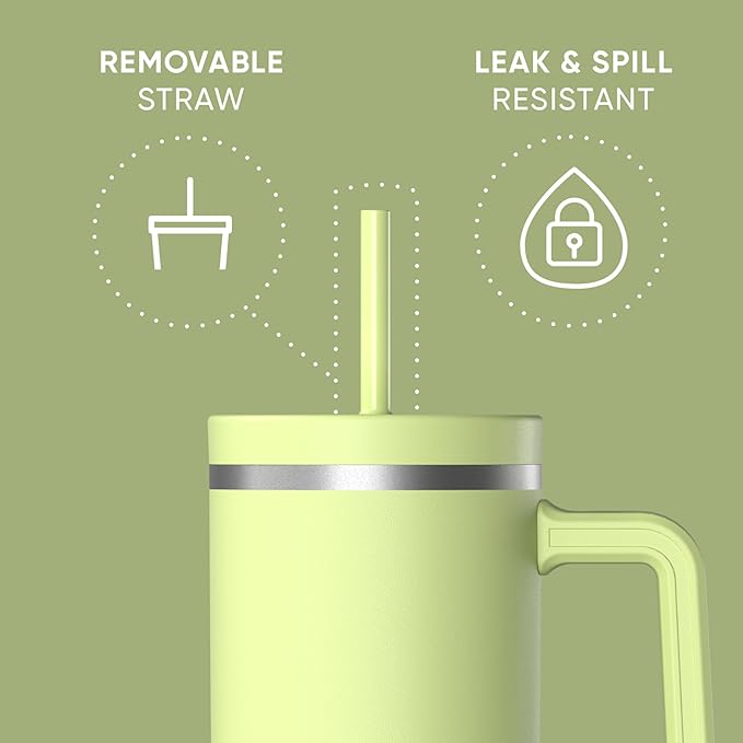 Hydrapeak Voyager 40 Oz Stainless Steel Tumbler with Handle, Insulated Water Bottle With Straw & Lid, Cupholder Friendly Reusable Travel Mug (Citrus)