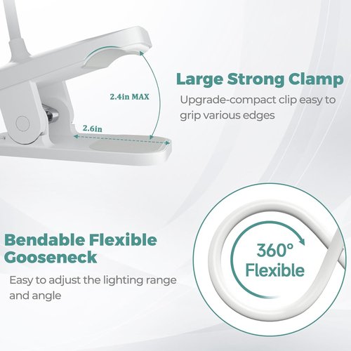 CUHIOY Clip-On Reading Light - Rechargeable LED Desk Lamp with Flexible Neck & Touch Control | 5 Colors, 5 Brightness Levels