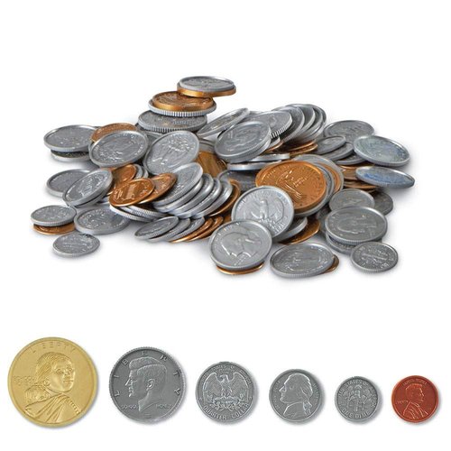 hand2mind Fake Money Coin Classroom Set - Realistic Toy Money for Kids | 768 Detailed Plastic Coins