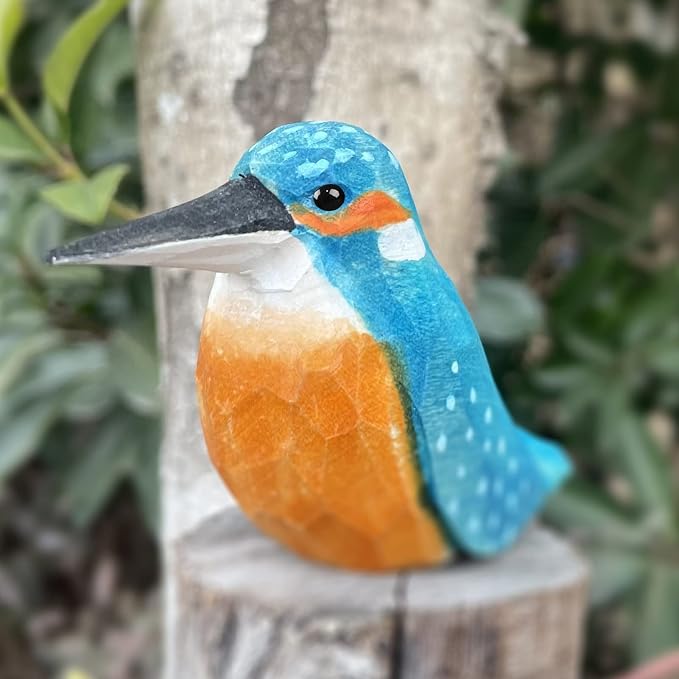 Bird Figurines Hand Carved Painted Wooden Statues for Home Decor, Gift for Bird Lovers,Housewarming, Birthday, Christmas, Anniversaries (NO.15-European Kingfisher)