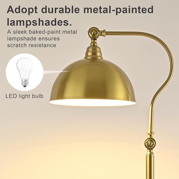 Bright LED Reading Floor Lamp with Remote and Bluetooth Dimming,Adjustable Brightness and Color temperature, Brass Gold Brushed Iron Lampshade,59" Modern Standing Lamp for Living Room Bedroom Office