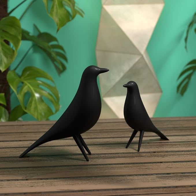 Mid Century Modern Retro Style Bird Family Decor Vintage Look Figurines 1960s 50s MCM Midmod Set of 2 Office Decoration Home Living room Gift (Black)