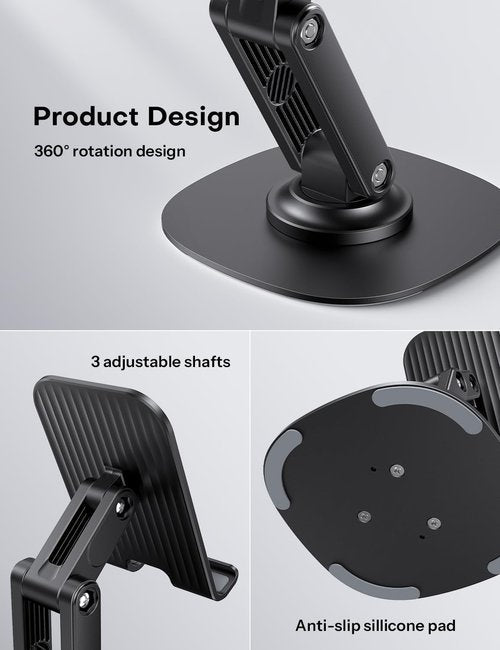 OMOTON Adjustable Cell Phone Stand - 360° Swivel Holder for iPhone 17/16/15/14/13 Pro Max | 2-Pack, Black & White