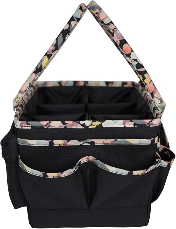 Everything Mary Deluxe Store & Tote Organizer – Black with Floral Trim Craft Caddy – Collapsible Storage Bag for Scrapbooking, Sewing, Art Supplies & DIY Craft Tools