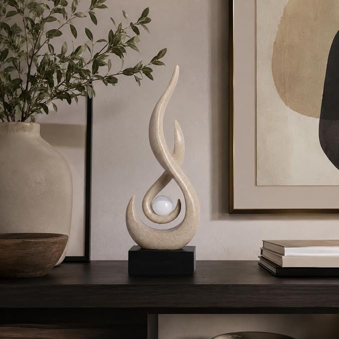 Modern Abstract Art Table Decoration,Resin Flame Statue Modern Centerpiece Ornaments for Living Room Great Gift Idea Home Decor,Collectibles (Grey)