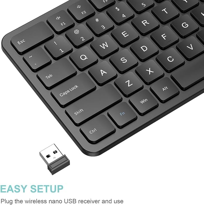 Arteck 2.4G USB Wireless Keyboard Ultra Slim Full Size Keyboard with Numeric Keypad and Media Hotkey for Computer/Desktop/PC/Laptop/Surface/Smart TV and Windows 11/10