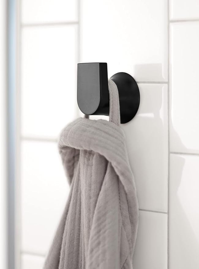 Matte Black Bathroom Towel Hook Genta LX Modern Single Robe or Towel Hanger for Kitchen or Bathroom