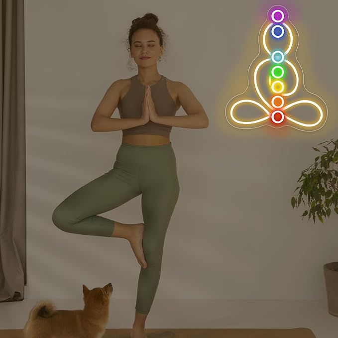 Seven Chakras Meditation Neon Sign Custom Yoga Studio Logo LED Sign Chakras LED Neon Pilates Studio Art Meditation Room Wall Art Yoga Lover Gift, Psychic Chakras Healing Exercise, Peaceful Sign