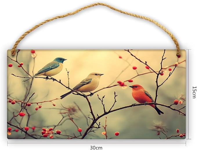 Artistic Retro Bird Wooden Sign, Floral Vintage Art for Home Aesthetics Lovers, 12x6 Inches Wood Decors, Ideal for Boho-Inspired Homes & Garden Spaces