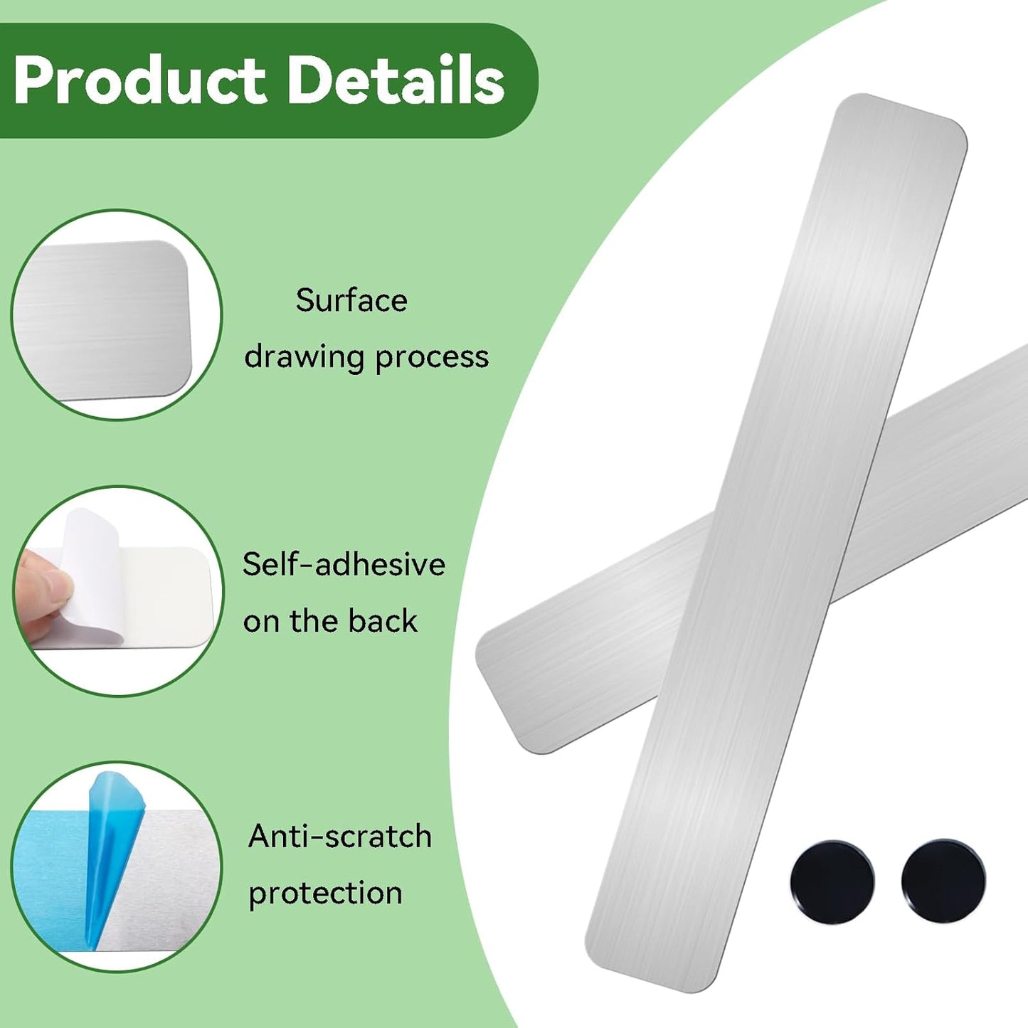 ZDZBLX Magnetic Board Set - Frameless Stainless Steel Strips with Adhesive Backing | 2 Pcs for Home, Office, Kitchen Use, Includes 10 Black Magnets