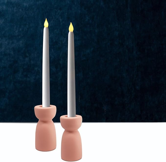 Candlestick Holders, Ceramic Pink Taper Candle Holder Candlelight Stand Candleholder, Modern Boho Candle Holders for Desktop Table Setting Dining Bathroom Wedding Decoration,2 Pack