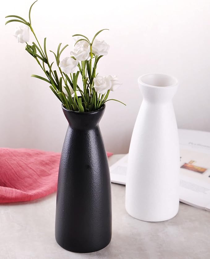 WHJY 8 inch Nordic White Minimalist Matte Handmade Ceramic Vases, Japanese Zen Stoneware Flowerware, Floral Decorations, for Living Room, Study, Bedroom, Balcony, Bar - Tall White