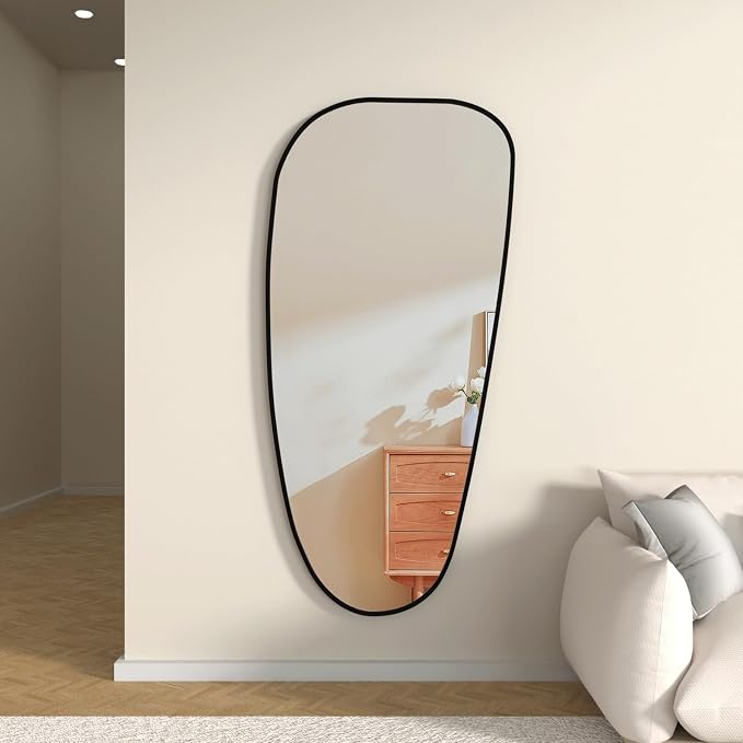 47"x22" Irregular Wall Mirror Black Asymmetrical Shaped Aluminum Alloy Framed Mirror for Living Room Bathroom Bedroom Entryway Fireplace
