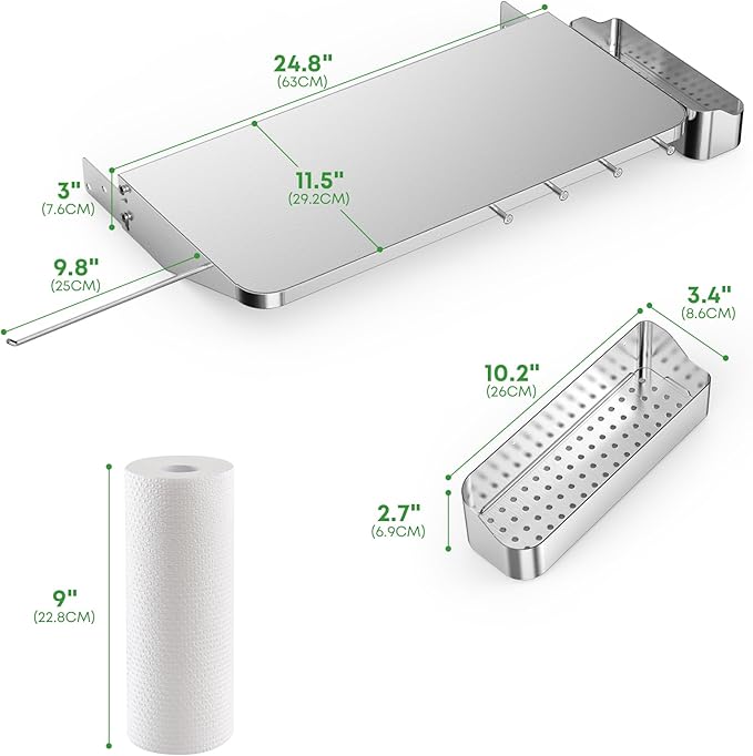 Stanbroil Stainless Steel Folding Front Shelf for Traeger Pro 22, Pro 575 & Ironwood 650 Series, Upgraded with Caddy Organizer, Paper Towel Holder & Hook Replacement for BAC362 Shelf