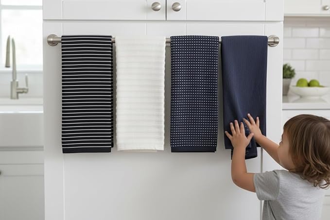 Serafina Home Navy Blue Kitchen Towels: 100% Cotton Soft Absorbent Assortment Ribbed Terry Loop, Set of 4 Multipurpose for Everyday Use (Navy Blue)