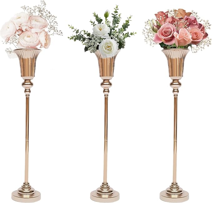 10 Pcs Versatile Metal Wedding Centerpieces Gold Vase 30.5" Tall, Metal Flower Trumpet Vase, Road Lead for Wedding Party Dinner Centerpiece Event for Anniversary Birthday Event Aisle Home Decoration