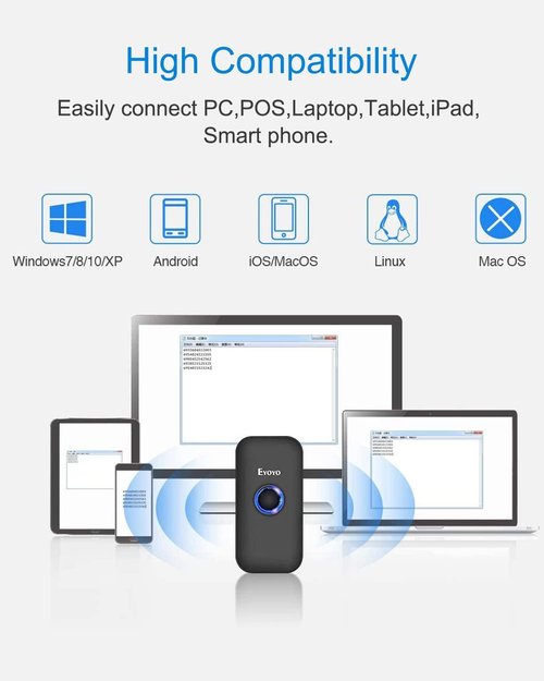 Eyoyo Mini Bluetooth Barcode Scanner - 3-in-1 Wireless & Wired Reader for Windows, Android, iOS | Portable Black