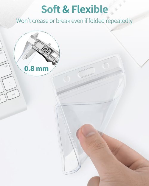 Pawfly Vertical Badge Holder - Clear Plastic Case with Retractable Reel & Carabiner Clip | 5 Pack