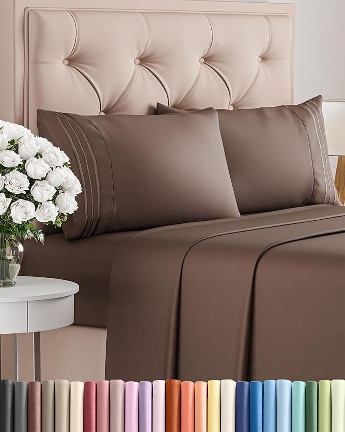 Cal King Size 4 Piece Sheet Set - Comfy Breathable & Cooling Bed Sheets Set - Hotel Luxury Bedding for Women, Men, Kids, Teens, Boys & Girls - Deep Pockets, Ultra-Soft, Wrinkle Free - Oeko-Tex - Brown