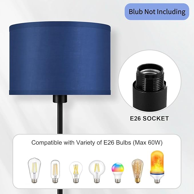 Blue Floor Lamps, Standing Lamp, Modern Floor Lamp with Blue Lamp Shades, Foot Switch, 59" Tall, Bright Pole Lamps for Living Room, Bedroom, Office, Nightstand, Kids' Gift, Blue Lamp (Without Bulb)