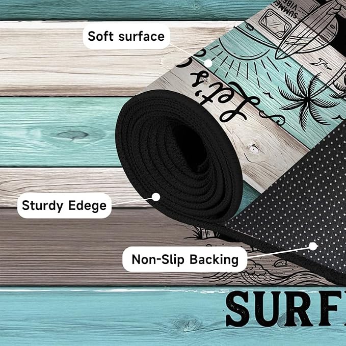 Surfing Area Rug Beach Van Palm Tree Carpet Retro Wood Grain Striped Rugs Non Slip Washable Floor Mat for Entryway Bedroom Living Room Nursery Playroom Home Decor,2'x3'