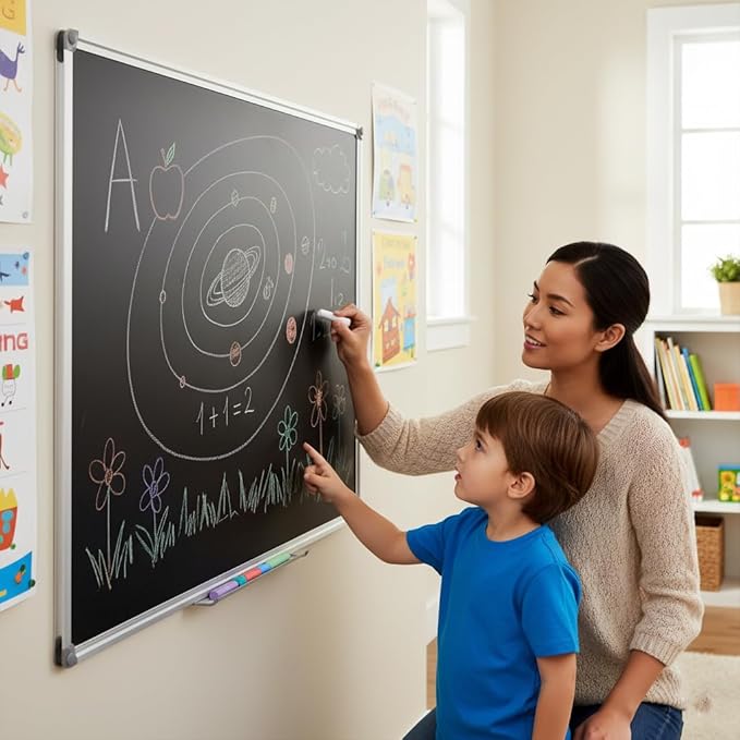 36 x 24 Inch Magnetic Black Chalkboard for Wall, Wall-Mounted School Blackboard with Aluminum Frame for Teachers, Written on by Regular Chalk