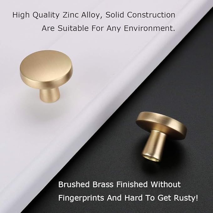 homdiy 10 Pack Gold Cabinet Knobs Round Brushed Brass Kitchen Handles Zinc Alloy Metal Hardware for Dresser Drawer Desk Cupboard