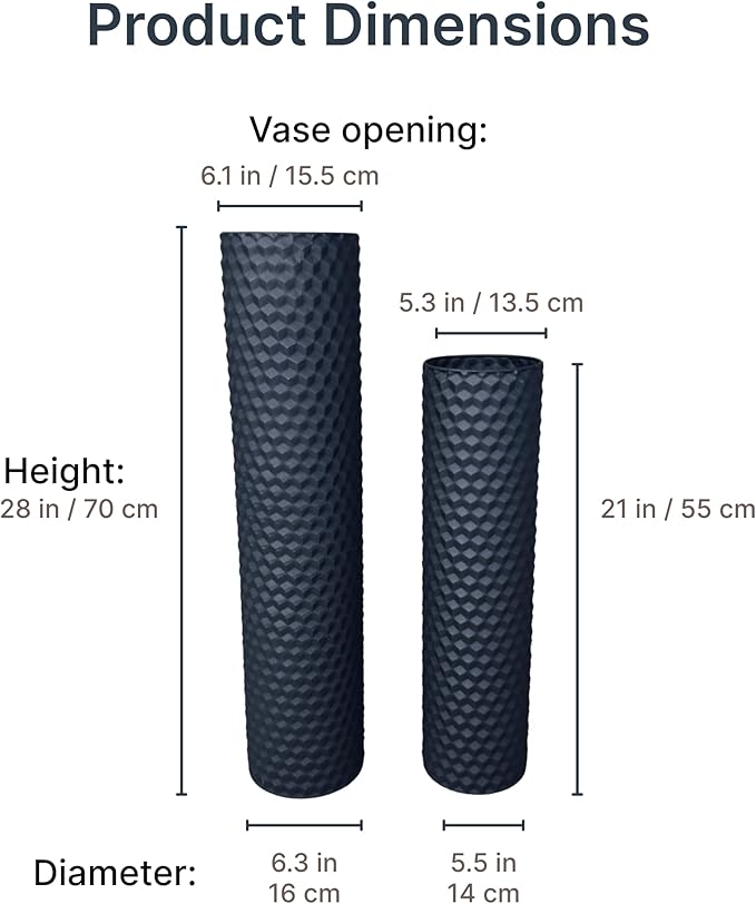 Leewadee Black Tall Floor Vase, Set of 2 Decorative 24/19″ Large Black Vases from Metal for Home Decor Living Room, Style with Pampas Grass for Modern, Vintage, Rustic or Farmhouse Room Decor