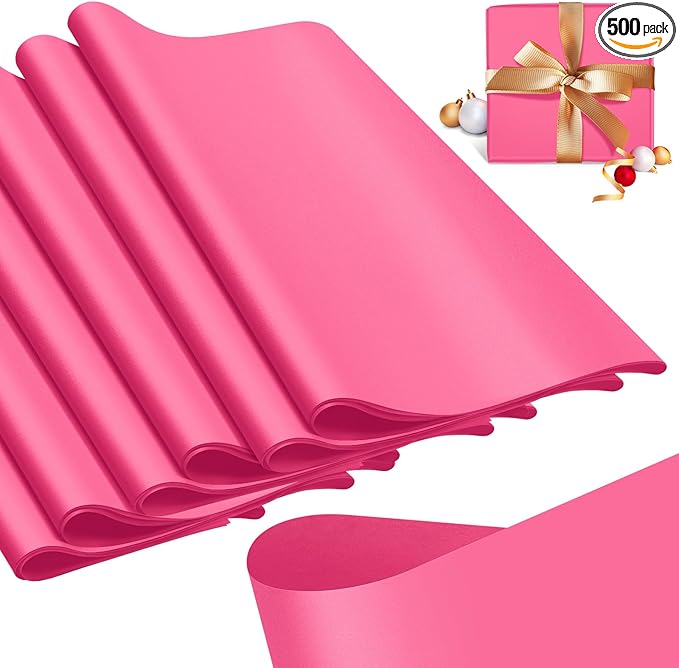 Qilery 500 Sheets Hot Pink Tissue Paper Bulk 15 x 20 Inch Acid Free Flower Wrapping and Packaging Paper Sheets for Christmas Valentine's Day Gift Crafts, Birthday, Party Decor, Weddings, Baby Shower