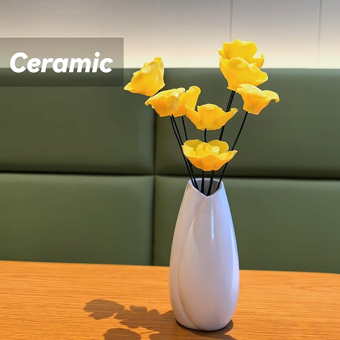 Artificial Flowers with Vase Set, 8 Handmade Ceramic Flowers with Premium Ceramic Vase, Easy Assembly Home Decor Gift Box for Wedding, Mother’s Day, Table Centerpiece, Eternal Bloom (Yellow)