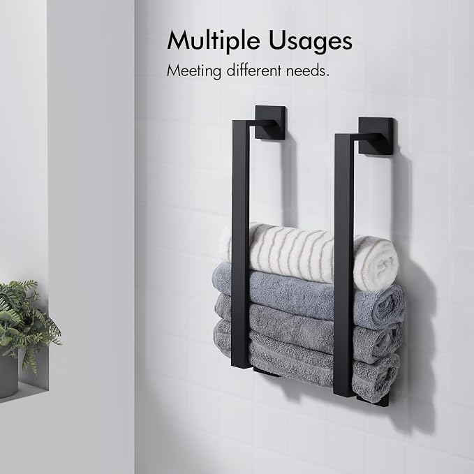 BANOLUX Towel Rack, 12-Inch Towel Bars for Bathroom, Plainshe Towel Rail Towel Racks for Bathroom Wall Mount SUS304 Hand Towel Holder Heavy Duty, Matte Black Towel Bar 2 Pack, A7-TB-MB-12IN-2PACK