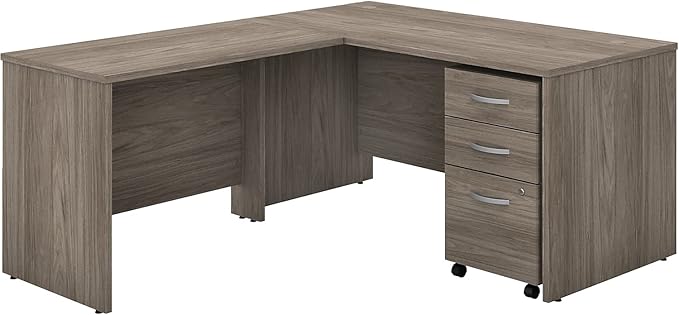 Bush Business Furniture Studio C L Shaped Desk with Mobile File Cabinet and Return, 60W x 30D, Modern Hickory