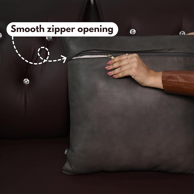 D DOLLY LAMB Lambskin Leather Pillow Cover - Sofa Cushion Case - Decorative Throw Covers for Living Room & Bedroom, 16x16 Inches - Grey Antique Plane Pack of 1