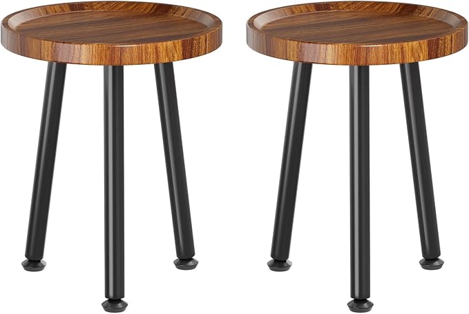 Ekisemio 2-Pack Plant Stands Outdoor Indoor, Mid Century Side Tables with Walnut Finish & Raised Edge, Small End Table for Living Room (12.5"x18")