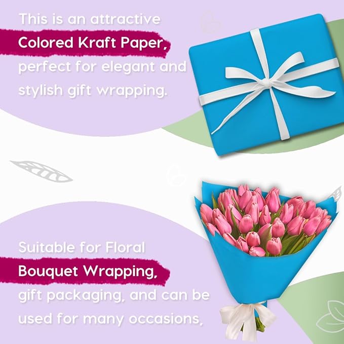 PerkHomy Lake Blue Kraft Paper Roll 36" x 1,800" (150') for Gift Wrapping Bouquet Flower Art Painting Craft Writing Packaging Shipping 80GSM 55LB (Lake Blue, 36" x 150')