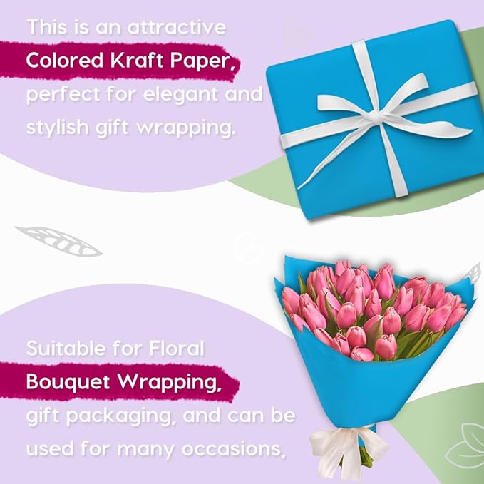 PerkHomy Lake Blue Kraft Paper Roll 48" x 1,800" (150') for Gift Wrapping Bouquet Flower Art Painting Craft Writing Packaging Shipping 80GSM 55LB (Lake Blue, 48" x 150')