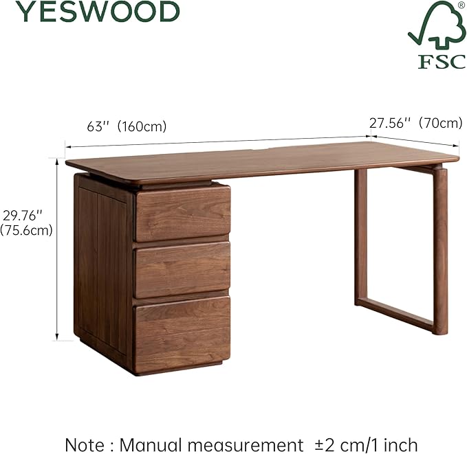 YESWOOD Home Office Desk, Gaming Desk, Mid Century Modern Computer Desk, Writing Desk with File Drawer for Study PC Desks 62.99" W