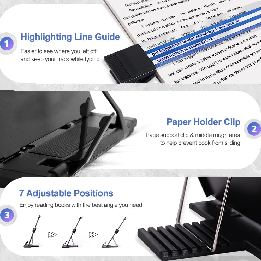 Skiennix Desktop Document Holder Stand - 7 Adjustable Positions for A4 & Letter Size | Black Metal Organizer