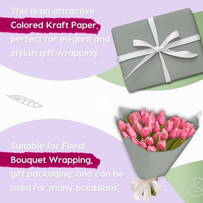 PerkHomy Light Grey Kraft Paper Roll 36" x 1,800" (150') for Gift Wrapping Bouquet Flower Art Painting Craft Writing Packaging Shipping 80GSM 55LB (Light Grey, 36" x 150')