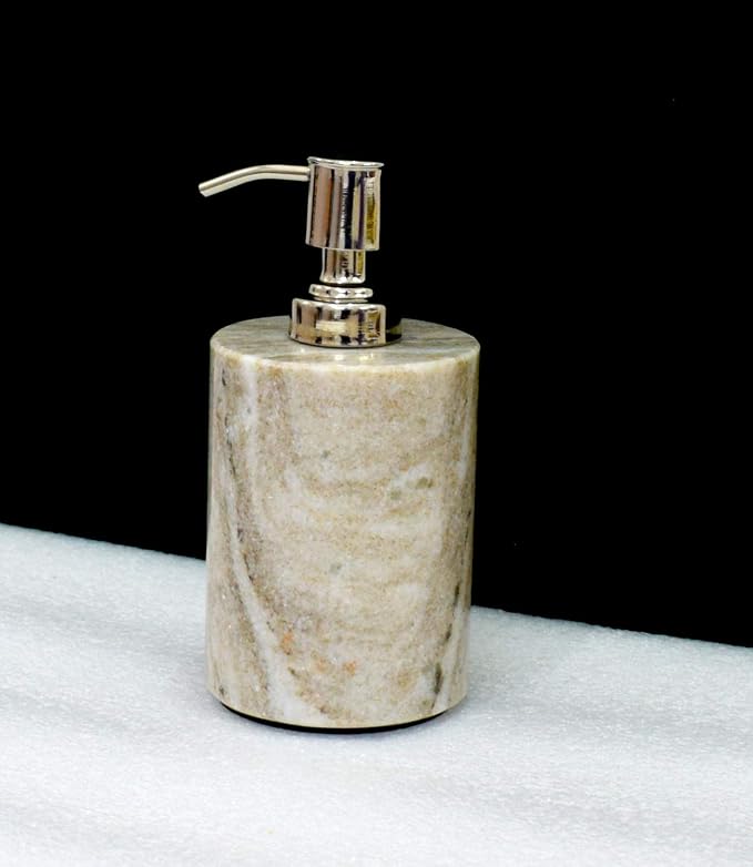 Stone Made Natural Stone Liquid Soap Dispenser by Wigano.Stone Soap Dispenser with Chrome Polish Pump Ideal for Room Bathroom, Luxury Hotel Bathroom (Brown)