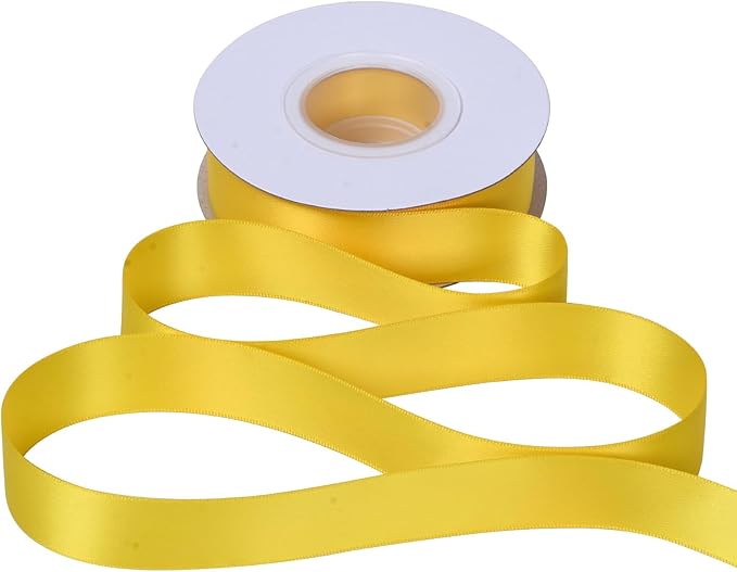 YAMA Yellow Double Faced Satin Ribbon, 1 Inch 25 Yards, Great for Crafts Bows Flower Bouquet Wedding Home Decor Gift Wrapping