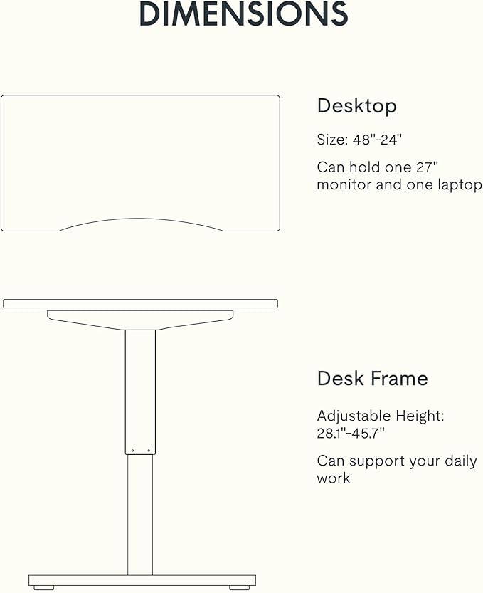 FLEXISPOT EN1 Bamboo Standing Desk, 48 x 24 Inches One-Piece Electric Height Adjustable Desk for Home Office (Black Frame + Bamboo Curved Desktop, 2 Packages)