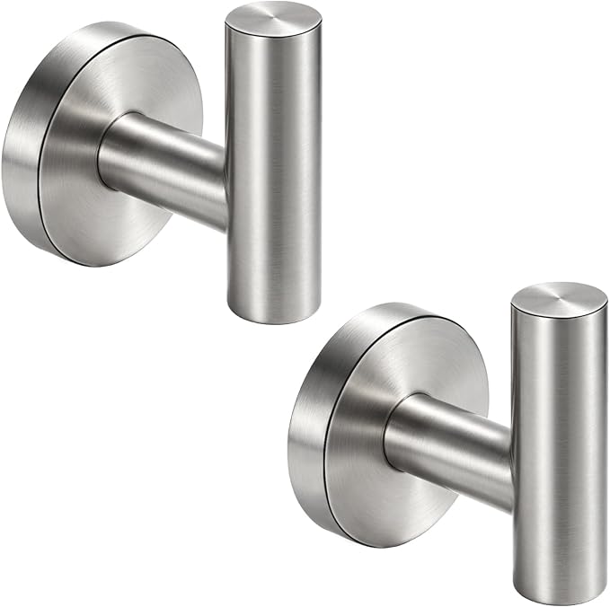 Nolimas Bathroom Towel Hooks SUS 304 Stainless Steel Coat Hook Round Clothes Towel Coat Robe Hook Cabinet Closet Door Sponges Holder for Bath Kitchen Garage Hotel,Wall Mounted, Brushed Nickel, 2Pack