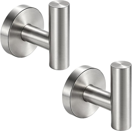 Nolimas Bathroom Towel Hooks SUS 304 Stainless Steel Coat Hook Round Clothes Towel Coat Robe Hook Cabinet Closet Door Sponges Holder for Bath Kitchen Garage Hotel,Wall Mounted, Brushed Nickel, 2Pack