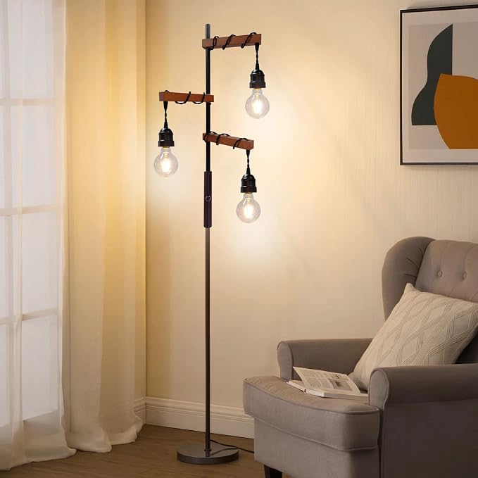 Dimmable Industrial Floor Lamp,Modern Farmhouse Tree Standing Lamps for Living Room Bedroom Office Rustic Home Decor